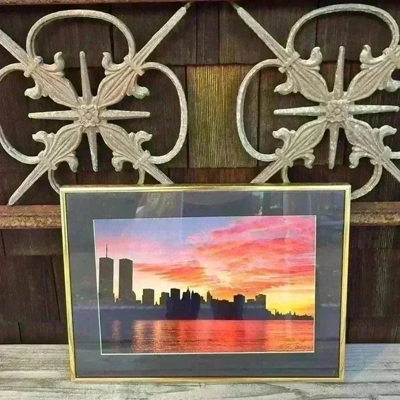 Original framed photograph of the Twin Towers and NYC skyline dated 11/1/1998. - Picture 1 of 4